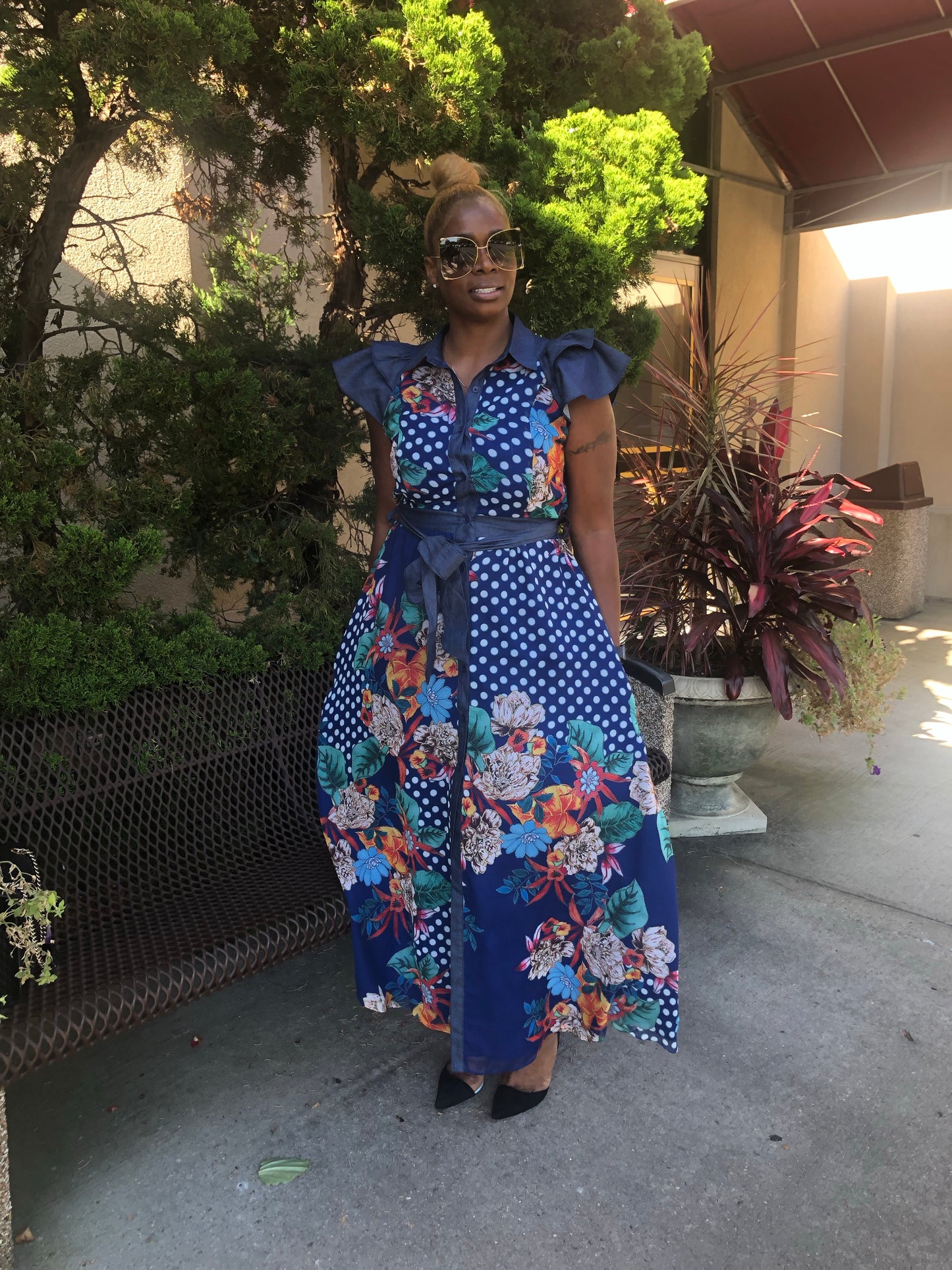 Denim Floral Kimono Dress