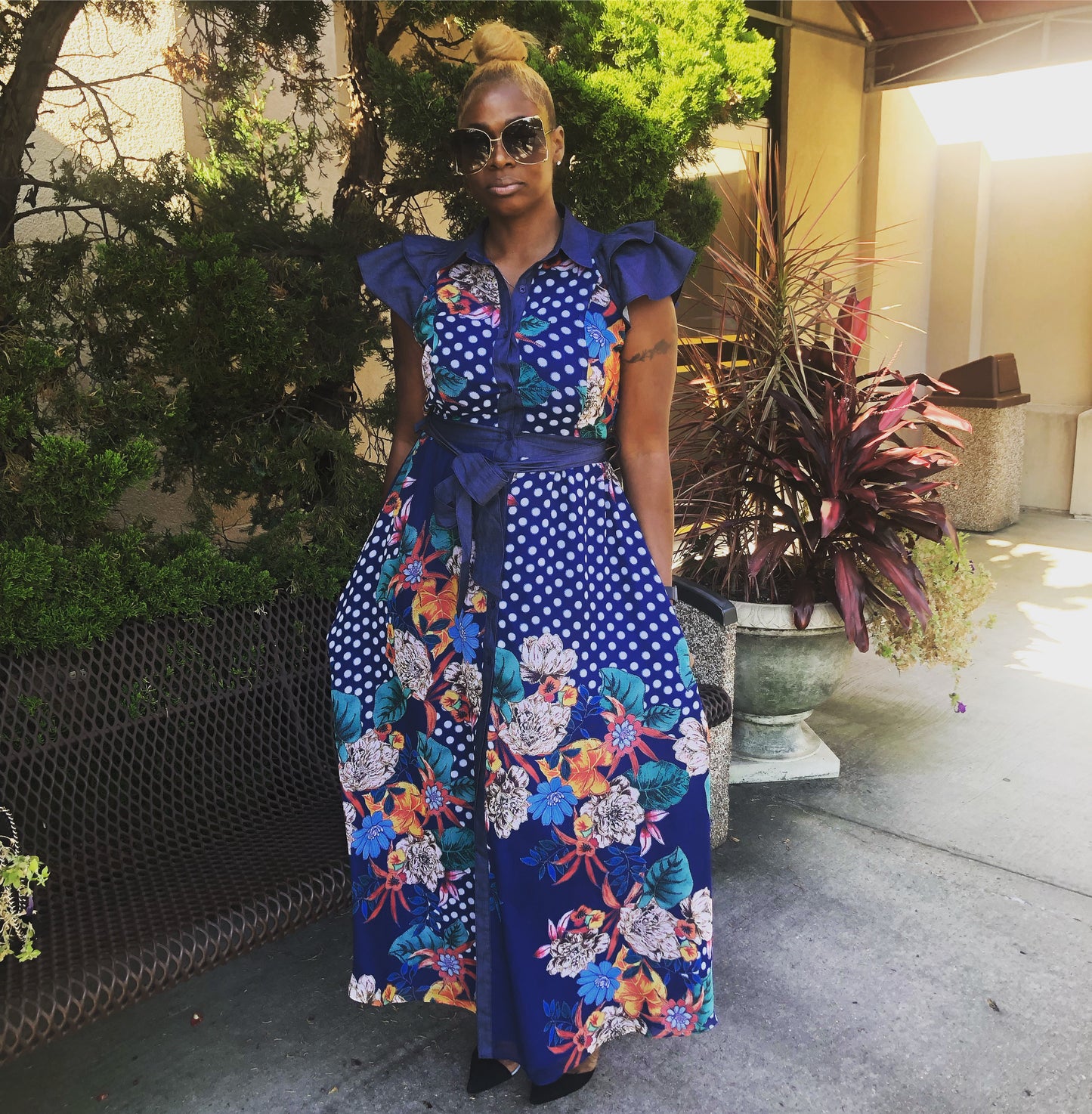 Denim Floral Kimono Dress